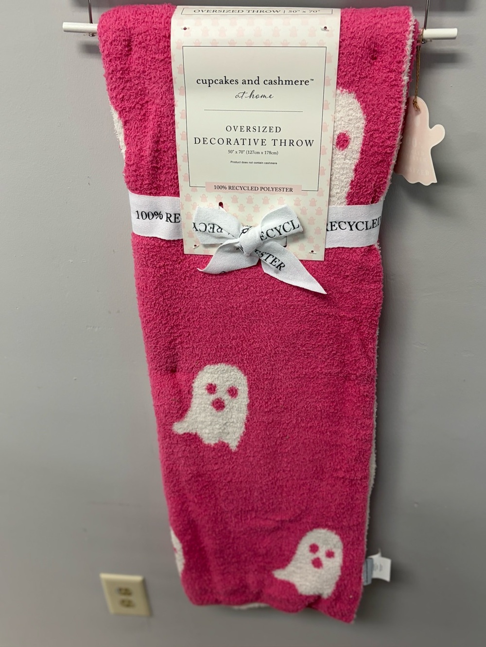 cupcakes & cashmere Hot Pink and White Ghost Oversized Decorative Throw